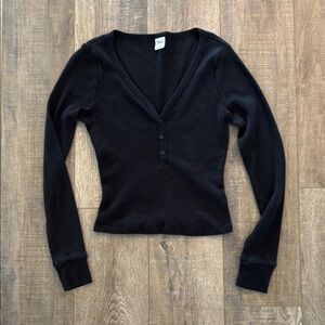 TNA Artizia Black Long Sleeve V-Neck Thermal Top